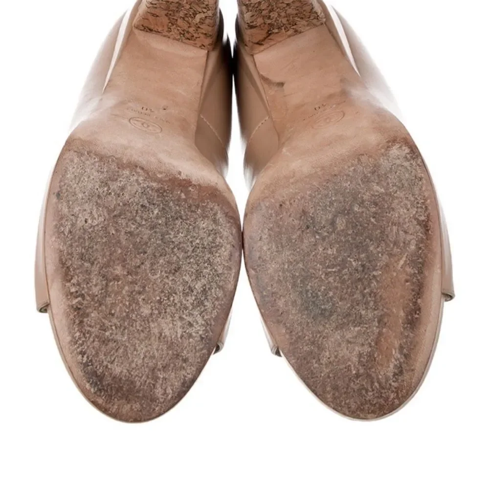 Tan High Heeled Peep-Toe Shoes CHANEL Sz 40